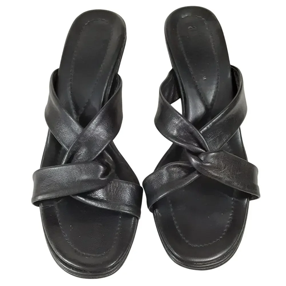 Amalfi Nordstrom Black Leather Kitten Heels Strappy Sandals Twist Sexy Sz 6